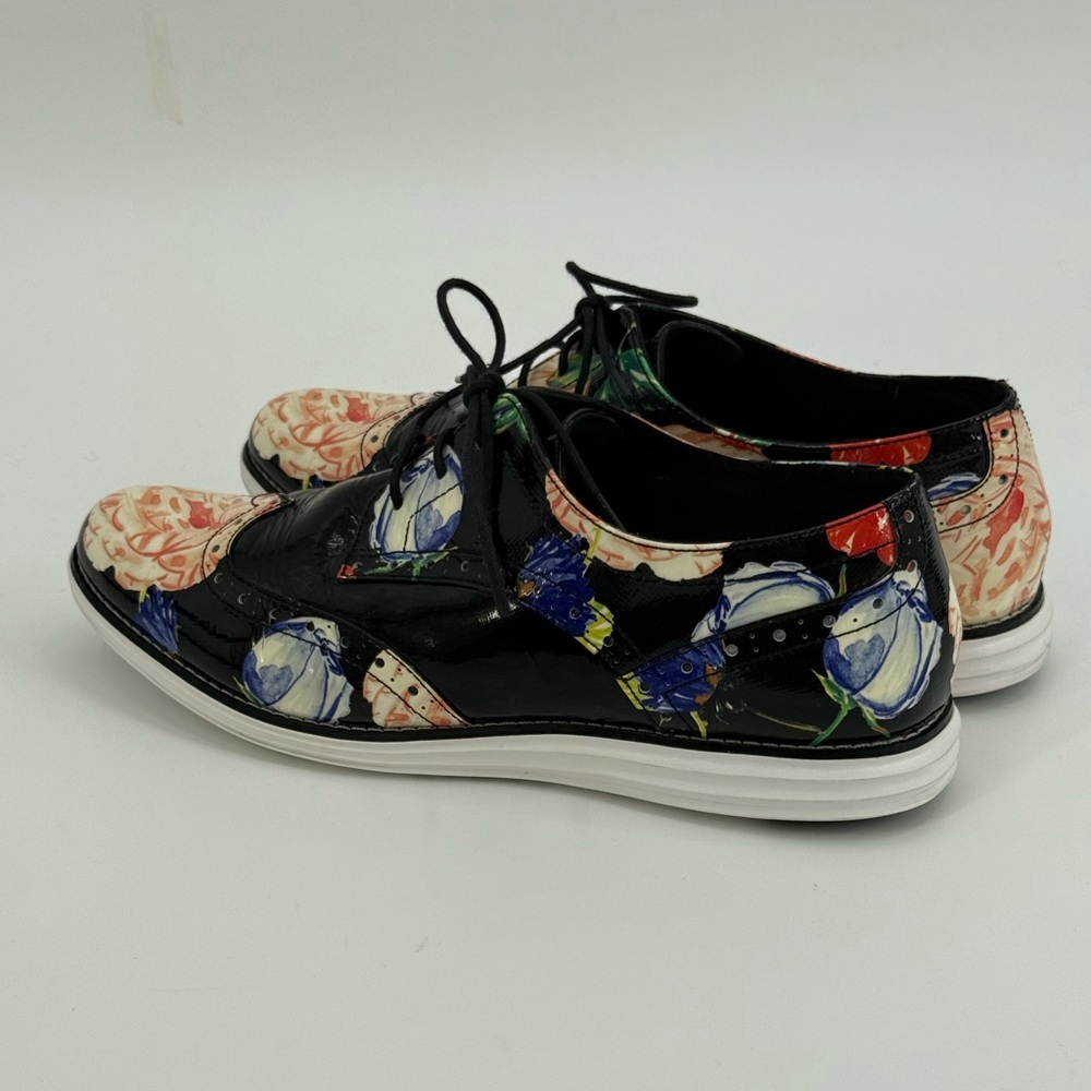 Cole Haan Grand.OS Wingtip Oxford Floral Patent Leather Lace-Up Brogue Shoes - Picture 14 of 16